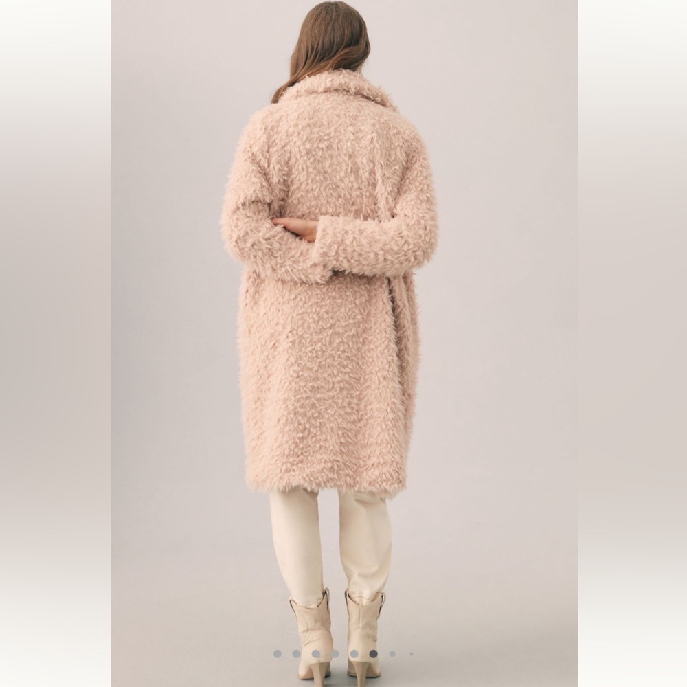 🧸NWT By Anthropologie Faux Fur Shaggy Teddy Duster Coat Jacket Peach Pink🧸 - Picture 6 of 11